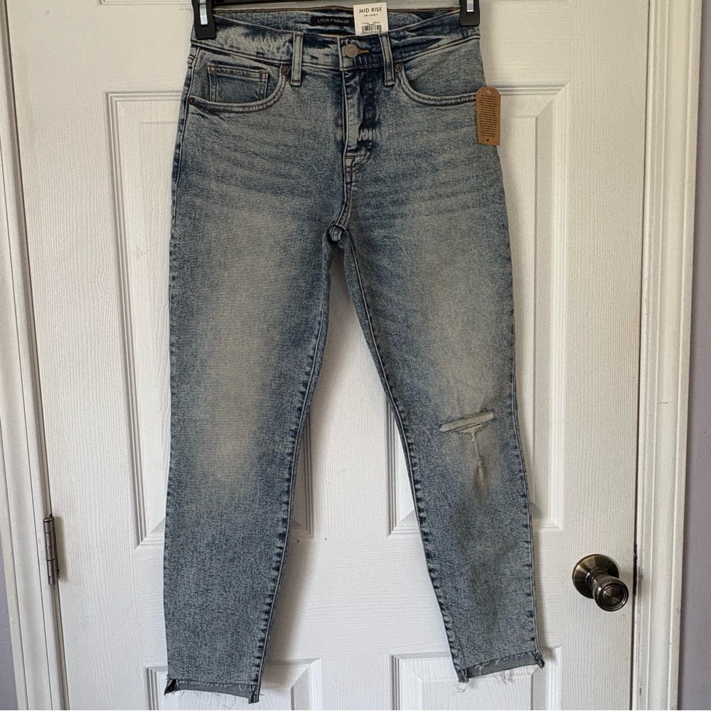 Lucky Brand Ava Mid Rise Skinny Jeans Women’s 27 Size 4 Ankle Cropped Distressed